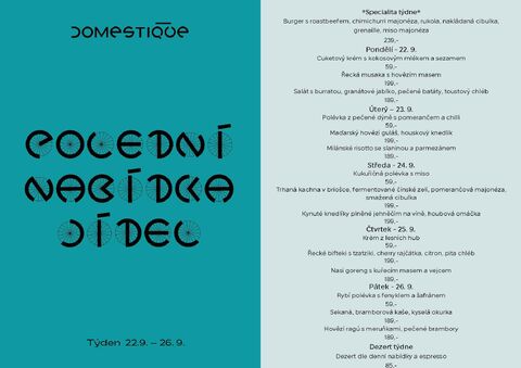 Tento týden v Domestique - Polední menu 22.9. - 26.9.
