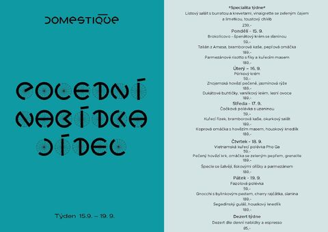 Tento týden v Domestique - Polední menu 14.9. - 19.9.