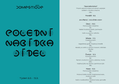 Tento týden v Domestique - Polední menu 9.3. - 13.3.