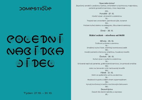 Tento týden v Domestique - Polední menu 27.10. - 31.10.