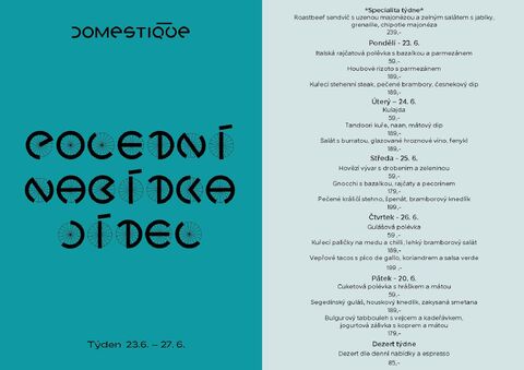Tento týden v Domestique - Polední menu 23.6. - 27.6.