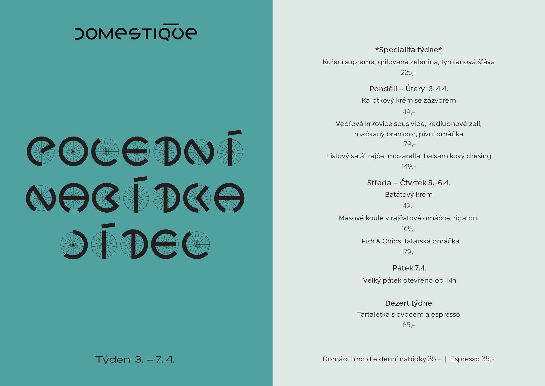 Polední menu Bistro Domestique
