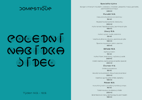 Tento týden v Domestique - Polední menu 14.9. - 18.9.