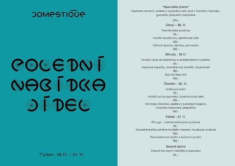 Tento týden v Domestique - Polední menu 18.11. - 21.11.