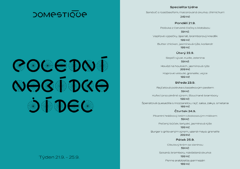 Tento týden v Domestique - Polední menu 21.9. - 25.9.