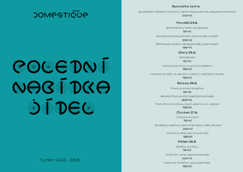 Tento týden v Domestique - Polední menu 24.8. - 28.8.