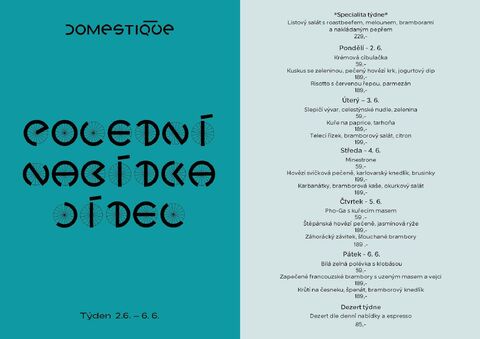 Tento týden v Domestique - Polední menu 2.6. - 6.6.