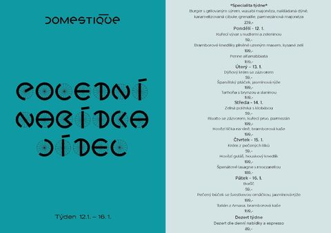Tento týden v Domestique - Polední menu 12 -16.1. 2026