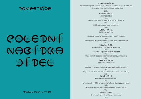 Tento týden v Domestique - Polední menu 13.10. - 17.10.