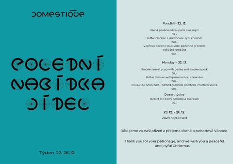 Tento týden v Domestique - Polední menu 22.12. - 26.12.