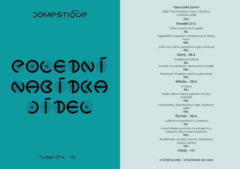 Tento týden v Domestique - Polední menu 27.4. - 1.5.