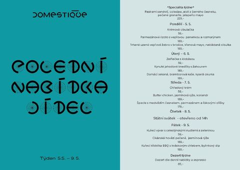 Tento týden v Domestique - Polední menu 5.5. - 9.5.
