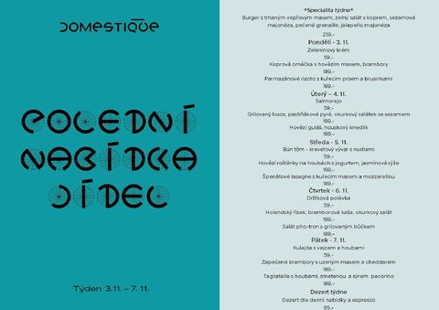 Tento týden v Domestique - Polední menu 3.11. - 7.11.