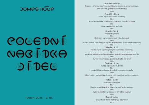 Tento týden v Domestique - Polední menu 29.9. - 3.10.