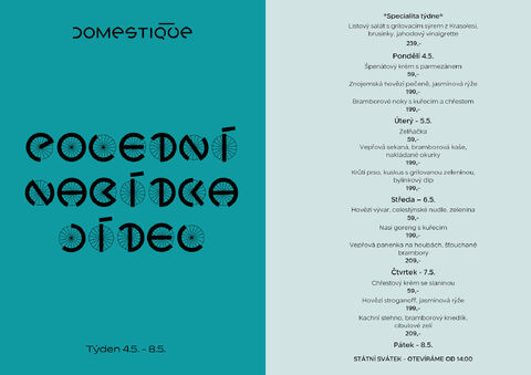 Tento týden v Domestique - Polední menu 4.5. - 8.5.
