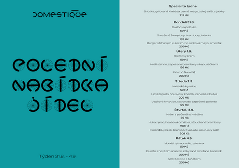 Tento týden v Domestique - Polední menu 31.8. - 4.9.