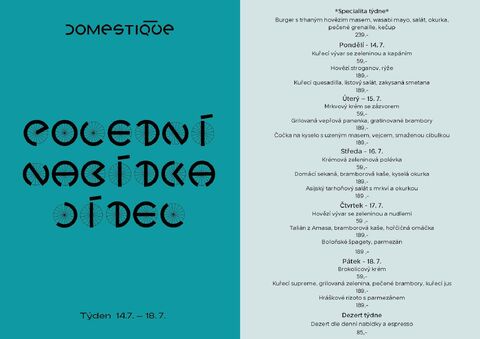 Tento týden v Domestique - Polední menu 14.7. - 18.7.