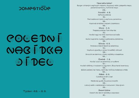 Tento týden v Domestique - Polední menu 4.8. - 8.8.