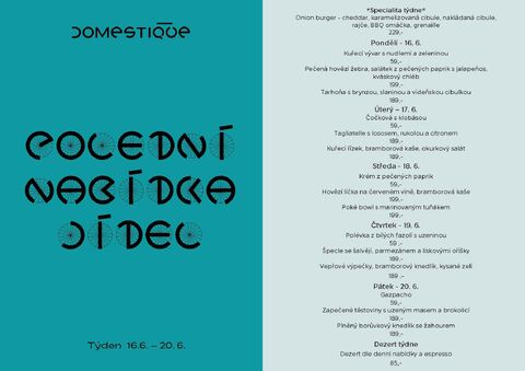 Tento týden v Domestique - Polední menu 16.6. - 20.6.