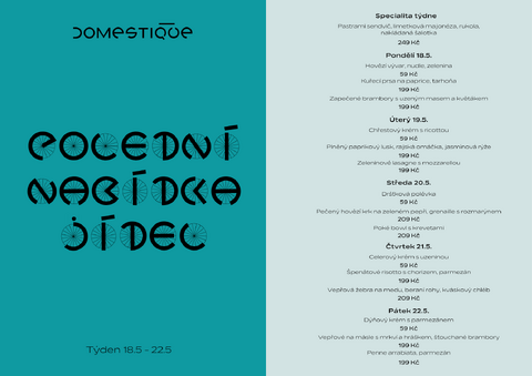 Tento týden v Domestique - Polední menu 18.5. - 22.5.