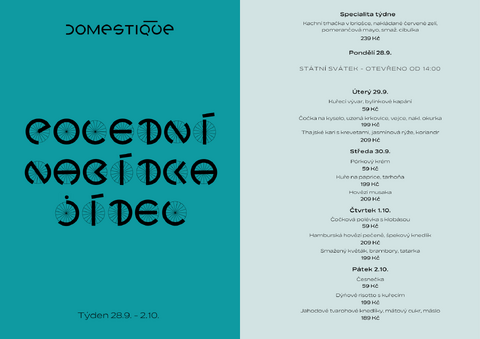 Tento týden v Domestique - Polední menu 28.9. - 2.10.